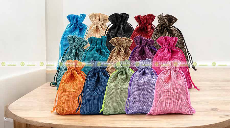 Màu sắc đa dạng của túi vải đay dây rút Màu sắc đa dạng của túi vải đay dây rút