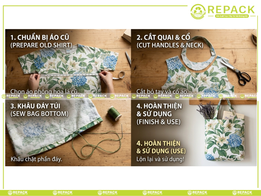 cách làm túi vải từ áo cũ sáng tạo nhất