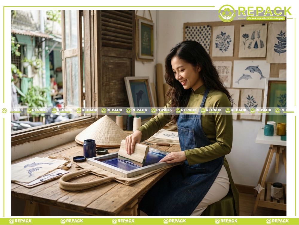 hướng dẫn in hình lên túi vải bố bằng lụa