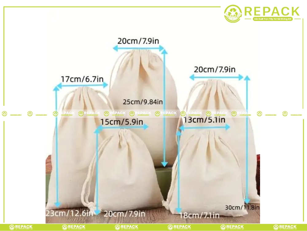 các kích thước túi dây rút