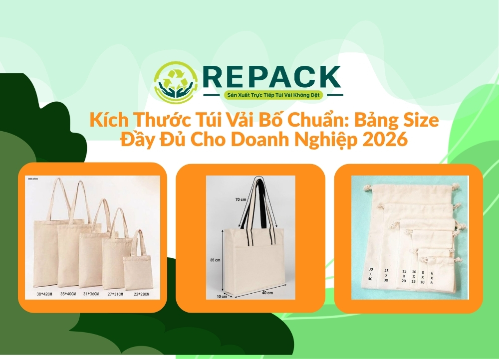 Kích Thước Túi Vải Bố Chuẩn: Bảng Size Đầy Đủ Cho Doanh Nghiệp 2026