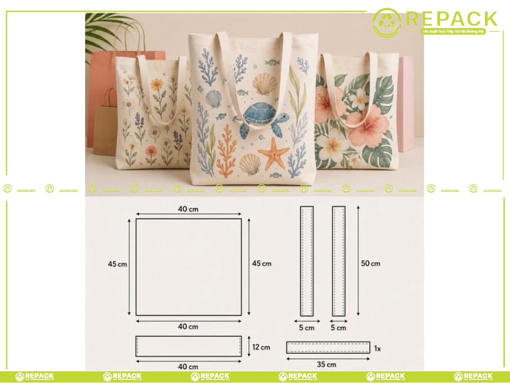 kích thước túi vải bố
