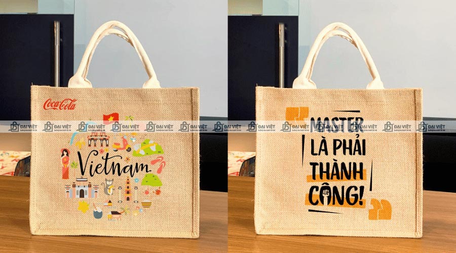 Mẫu túi vải đay đựng quà in thông điệp thương hiệu đẹp mắt