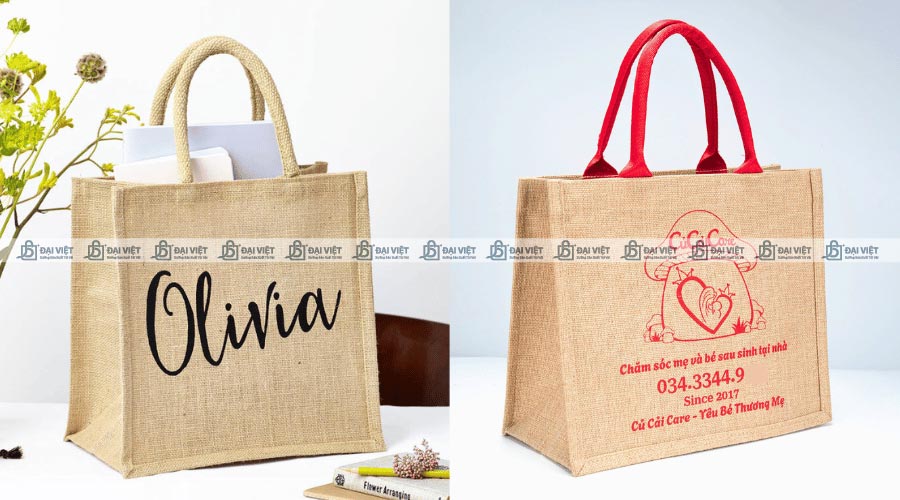 Túi cối được in thông tin thương hiệu bằng kỹ thuật in lụa